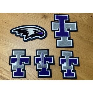 Letterman Patch Hawk/Eagle Purple Gray I T Chenille Embroidered Academic 5 Total